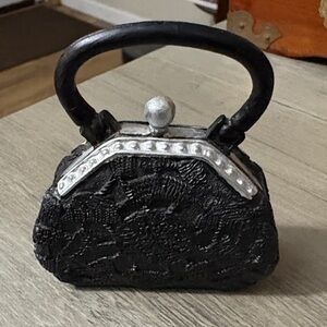 Black Lace ceramic mini Handbag preloved